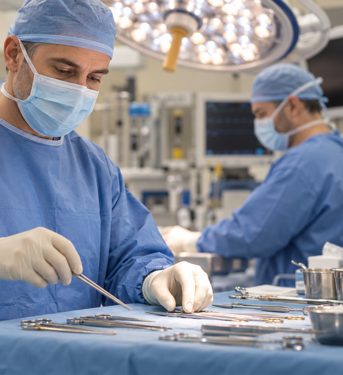 - Chirurgie reconstructrice : préparation des instruments au bloc opératoire.